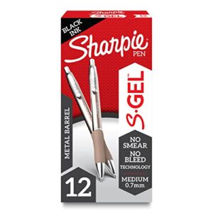 sharpie s-gel, gel pens, sleek metal barrel, champagne, medium point (0.7mm), black ink, 12 count