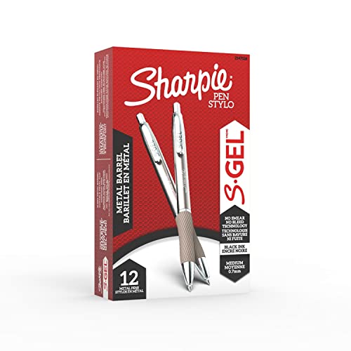 SHARPIE S-Gel, Gel Pens, Sleek Metal Barrel, Champagne, Medium Point (0.7mm), Black Ink, 12 Count
