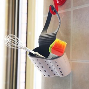 HCORRAN Kitchen Sink Caddy Sponge Holder,Hanging Kitchen Adjustable Strap Faucet Caddy（Beige 1pack）…