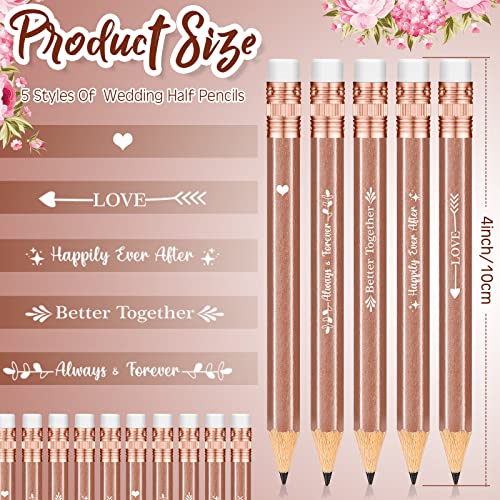 50 Pcs Wedding Pencils for Bridal Shower Half Pencils with Eraser Game Pencils Mini Golf Pencils 4 Inch Short Pocket Pre Sharpened Pencil for Wedding Presents, Classroom, School (Rose Gold)