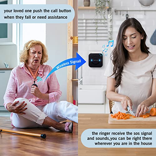 CallToU Caregiver Pager Wireless Call Bell Alert Button for Seniors/Elderly/Patients 1 Plugin Receiver 1 Waterproof Transmitter