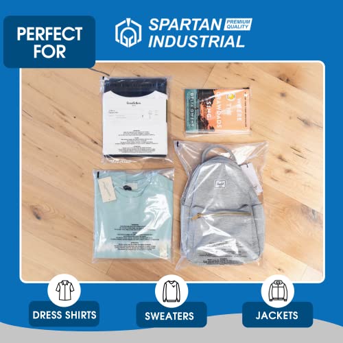 Spartan Industrial - 12” X 15” (100 Count) Self Seal Clear Poly Bags with Suffocation Warning for Packaging, T Shirts & FBA - Permanent Adhesive