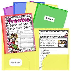 sooez 5 pcs colored folders with pockets, customizable cover plastic folders with pockets, 2 pocket plastic folders with 5 extra label stickers, durable plastic folders for school, office and home