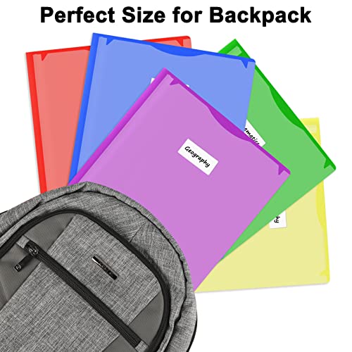 Sooez 5 PCS Colored Folders with Pockets, Customizable Cover Plastic Folders with Pockets, 2 Pocket Plastic Folders with 5 Extra Label Stickers, Durable Plastic Folders for School, Office and Home