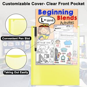 Sooez 5 PCS Colored Folders with Pockets, Customizable Cover Plastic Folders with Pockets, 2 Pocket Plastic Folders with 5 Extra Label Stickers, Durable Plastic Folders for School, Office and Home