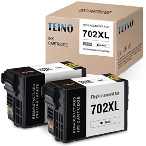 teino remanufactured ink cartridge replacement for epson 702 702xl t702 t702xl use with epson workforce pro wf-3720 wf-3730 wf-3733 (black, 2-pack)