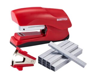 bostitch office heavy duty 40 sheet stapler with 1250 staples & claw remover, small stapler size, fits into the palm of your hand, value pack, red (b175-red-vp)