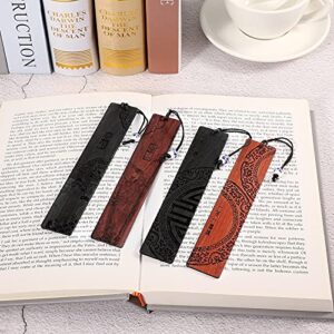 4 Pieces Wood Bookmark for Men Women Book Lovers, Handmade Natural Wooden Carving Book Mark Bookmarks Box Set, Ideal for Birthday Present, Teachers Appreciation (Traditional Style)