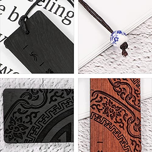 4 Pieces Wood Bookmark for Men Women Book Lovers, Handmade Natural Wooden Carving Book Mark Bookmarks Box Set, Ideal for Birthday Present, Teachers Appreciation (Traditional Style)