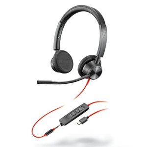 plantronics – blackwire 3325 wired stereo headset with boom mic (poly) – connect to pc/mac via usb-a or mobile/tablet via 3.5 mm connector – works with teams, zoom & more