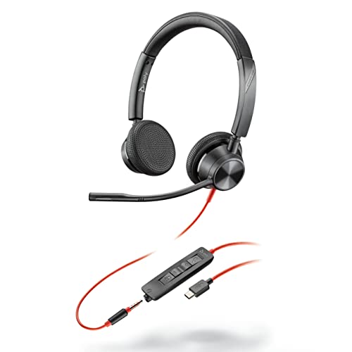 Plantronics - Blackwire 3325 Wired Stereo Headset with Boom Mic (Poly) - Connect to PC/Mac via USB-A or mobile/tablet via 3.5 mm connector - Works with Teams, Zoom & more