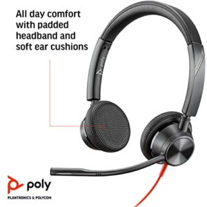 Plantronics - Blackwire 3325 Wired Stereo Headset with Boom Mic (Poly) - Connect to PC/Mac via USB-A or mobile/tablet via 3.5 mm connector - Works with Teams, Zoom & more