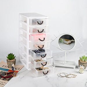 Rempry 7.1"x5.1"x13.2" Mini Organizer Box Storage Container Case with 7 Clear Desktop Drawer Units,White