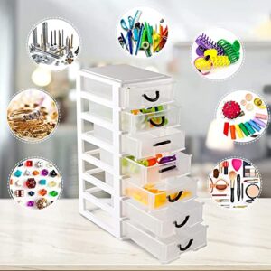 Rempry 7.1"x5.1"x13.2" Mini Organizer Box Storage Container Case with 7 Clear Desktop Drawer Units,White