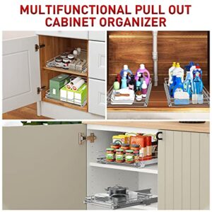 Tksrn Pull Out Cabinet Organizer, Heavy Duty Slide Out Pantry Shelves Sliding Drawer Storage for Kitchen, Bathroom, Home, 12.4" W x 16.5" D, Wire Frame, Chrome Finish