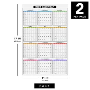 2023 Full Desk Calendar - 11 x 17” Large Size 12 Month Planner - 2 Sided Vertical/Horizontal Reversible - Printed on Thick and Durable 80lb Cardstock (216 GSM) - 2 Per Pack