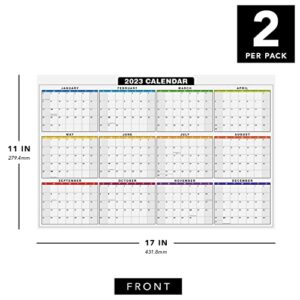 2023 Full Desk Calendar - 11 x 17” Large Size 12 Month Planner - 2 Sided Vertical/Horizontal Reversible - Printed on Thick and Durable 80lb Cardstock (216 GSM) - 2 Per Pack