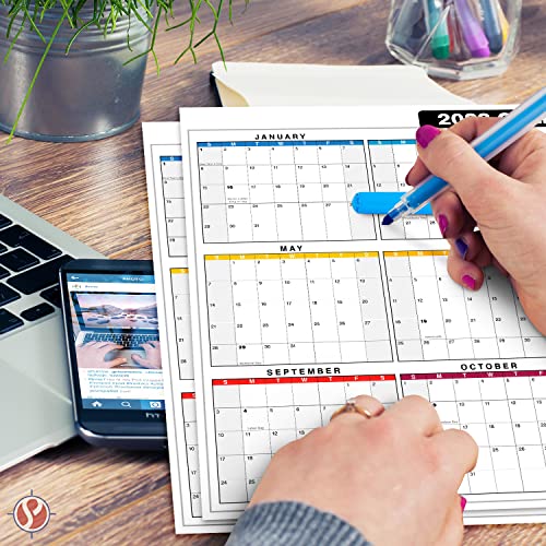 2023 Full Desk Calendar - 11 x 17” Large Size 12 Month Planner - 2 Sided Vertical/Horizontal Reversible - Printed on Thick and Durable 80lb Cardstock (216 GSM) - 2 Per Pack