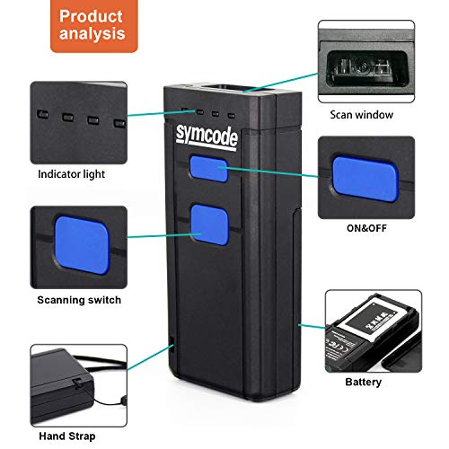 Symcode Bluetooth Wireless Barcode Scanner,Compatible with Bluetooth Function & 2.4GHz Wireless, Portable Barcode Reader Work with Windows, Mac,Android, iOS Phones, Tablets or Computers