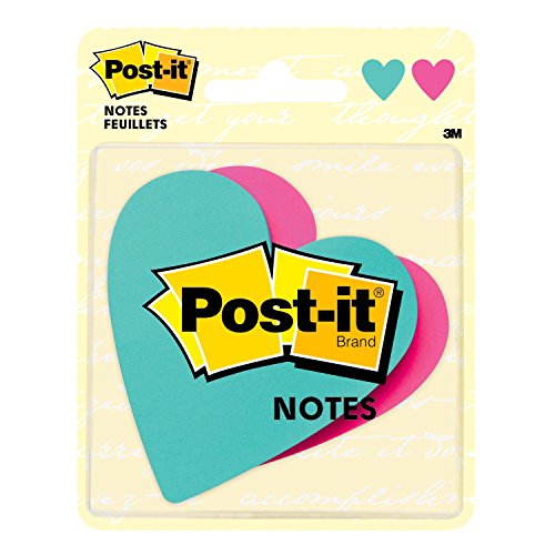 Post-it Super Sticky Notes, 3 in x 3 in, Heart Shape, Assorted Colors, 75 Sheets/Pad, 2 Pads/Pack (7350-T-HRT)