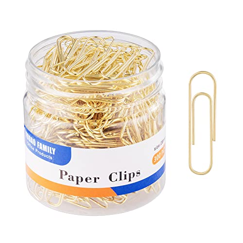 FUDAO FAMILY Paper Clips, 300-Count, Paperclips, Paper Clip, Gold Paper Clips, 1.1 Inch (28mm) Small Paper Clips