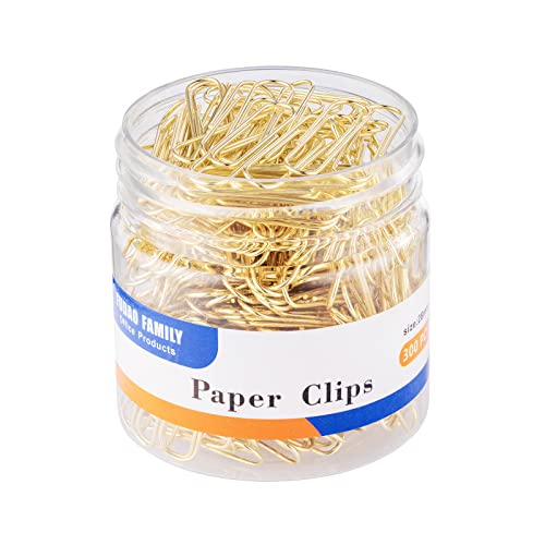 FUDAO FAMILY Paper Clips, 300-Count, Paperclips, Paper Clip, Gold Paper Clips, 1.1 Inch (28mm) Small Paper Clips