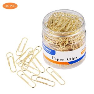 FUDAO FAMILY Paper Clips, 300-Count, Paperclips, Paper Clip, Gold Paper Clips, 1.1 Inch (28mm) Small Paper Clips