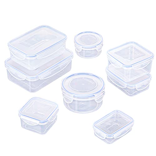 Food Storage Containers 8 PCS, Reusable Plastic Food Containers With Lids Airtight, BPA Free & 100% Leak-Proof, Microwave & Freezer and Dishwasher Safe, 8.2-50.75Oz