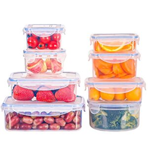 food storage containers 8 pcs, reusable plastic food containers with lids airtight, bpa free & 100% leak-proof, microwave & freezer and dishwasher safe, 8.2-50.75oz