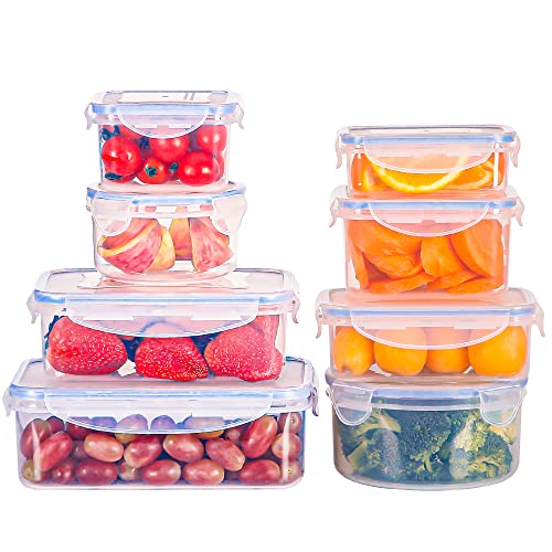 Food Storage Containers 8 PCS, Reusable Plastic Food Containers With Lids Airtight, BPA Free & 100% Leak-Proof, Microwave & Freezer and Dishwasher Safe, 8.2-50.75Oz