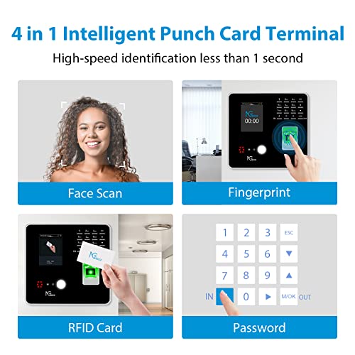 Time Clock - NGTeco Time Clocks for Employees Small Business with Face, Finger Scan, RFID and PIN Punching in One, Office Time Card Machine Automatic Punch with APP for iOS Android (0 Monthly Fee)