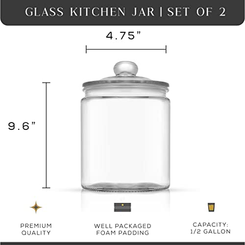 JoyJolt Elegant Cookie Jar. 2 Large Glass Jar With Glass Lid. Cookie Jars for Kitchen Counter with Lids, Candy Jar, Decorative Apothecary Jar, Large Canisters, Half Gallon Glass Jar with Lid Airtight