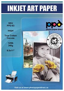 ppd inkjet canvas 100% real printable cotton ltr 8.5 x 11″ 125lbs. 340gsm 17mil x 10 sheets (ppd083-10)