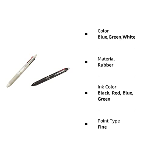 Pilot Frixion Ball 4, 4 Colors Gel Ink Multi Pen(Black, Red, Blue and Green), Black Body and White Body, LKFB-80EF-B/LKFB-80EF-W, 0.5mm