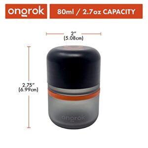 ONGROK Glass Storage Jar, 80ml, 6 Pack, Color-Coded Airtight Glass Containers, UV Herb/Spice Jar to with Child Resistant Lid, Perfect Size Jar to Store in a Drawer or Cupboard
