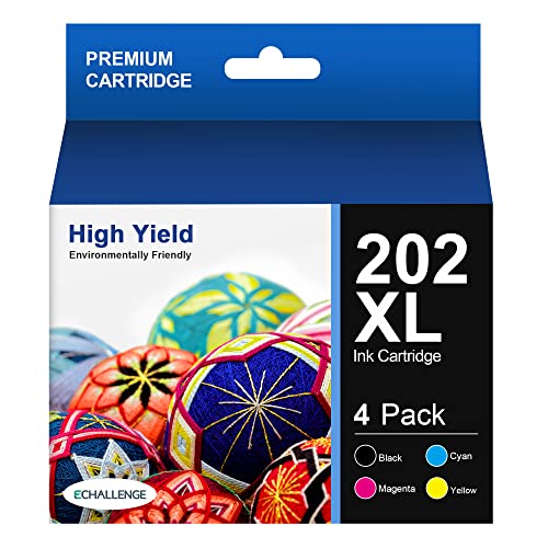 ECHALLENGE 202XL Ink Cartridges - High Capacity Black & Standard Color 4 Pack Remanufactured Ink for epson 202 Ink cartridges Expression Home XP-5100 Workforce WF-2860 Printers