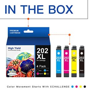 ECHALLENGE 202XL Ink Cartridges - High Capacity Black & Standard Color 4 Pack Remanufactured Ink for epson 202 Ink cartridges Expression Home XP-5100 Workforce WF-2860 Printers