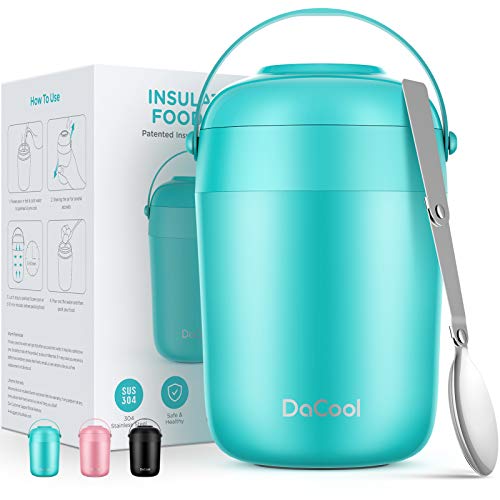 DaCool Insulated Lunch Container Kids Food Thermos 16 oz with Handle Leakproof Vacuum Stainless Steel Keep Food Warm Container to Keep Lunch Hot Food Jar Bento for Girls Boys School Picnic Cyan-Blue