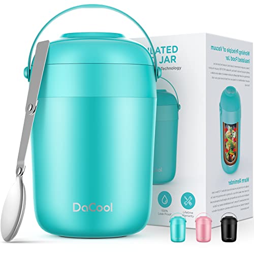 DaCool Insulated Lunch Container Kids Food Thermos 16 oz with Handle Leakproof Vacuum Stainless Steel Keep Food Warm Container to Keep Lunch Hot Food Jar Bento for Girls Boys School Picnic Cyan-Blue