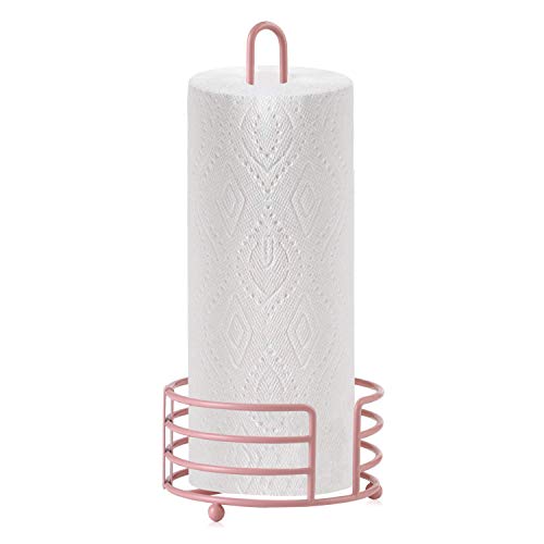 Buruis Standing Paper Towel Holder, 13 X 6 Inch Modern Decorative Countertop Rolls Holder for Kitchen, Toilet, Pantry and Bathroom (Pink)