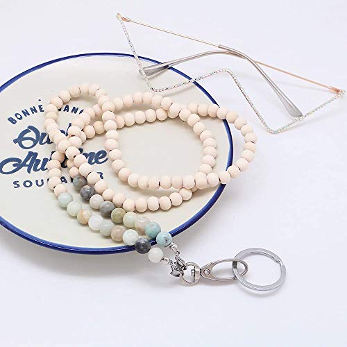 C&L Accessories Lanyards for ID Badges, Beaded Wooden Natural Stone Lanyard for Keys Eyeglass Holder Lanyard for Eyeglasses Chains for Women (Amazonite Stone)