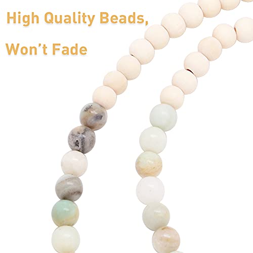 C&L Accessories Lanyards for ID Badges, Beaded Wooden Natural Stone Lanyard for Keys Eyeglass Holder Lanyard for Eyeglasses Chains for Women (Amazonite Stone)