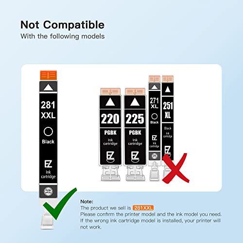 E-Z Ink (TM Compatible Ink Cartridge Replacement for Canon 281 281XXL CLI-281XXL CLI-281 XXL Compatible with PIXMA TR7520 TR8520 TS6120 TS6220 TS6320 TS8120 TS9120 TS9521C TS702 Printer (4 Black)