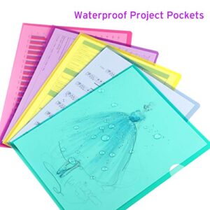 Sooez 25 Pack Clear Document Folder Project Pockets, Clear Plastic Folders Letter Size Plastic Document Folders US Paper Poly Jacket Sleeves Folders Copy Safe, 5 Assorted Colors