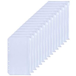 hautoco 15pcs a6 6-holes binder pockets clear pvc binder envelopes zipper binder pouches for a6 notebook binder, waterproof cash budget envelopes