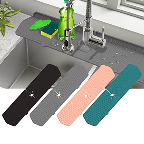 Aynuma Kitchen Faucet Sink Splash Guard, 24" x 5.6'' Upgrade Silicone Faucet Water Catcher Mat, Sink Draining Pad Behind Faucet, Rubber Drying Mat for Countertop, Bathroom, Farmhouse, RV (Grey)