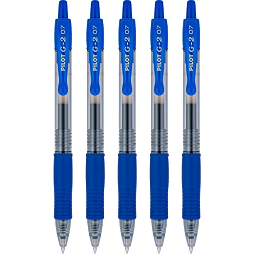 PILOT G2 Premium Refillable and Retractable Rolling Ball Gel Pens, Fine Point, Blue Ink, 5-Pack (31299)