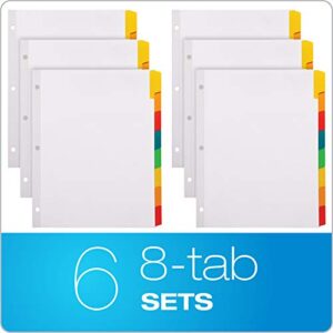 Oxford Write ’n Erase Binder Dividers, 8 Tab, Write On Tabs, Erase Ballpoint Pen, Non Permanent Marker or Pencil, White, Color Tabs, 6 Sets (89991)
