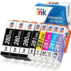 st@r ink compatible ink cartridge replacement for canon 280 281 xxl 280xxl/281xxl for pixma ts8320 ts9120 ts8220 ts8120 ts8300 ts9100 ts8322 ts8200 ts8322 ts8222(3 pgbk/pb/bk/c/m/y) 8-pack