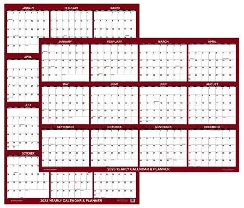 32" x 48" SwiftGlimpse 2023 Wall Calendar Erasable Jumbo XL Wet & Dry Erase Laminated 12 Month Annual Yearly Wall Planner, Reversible, Horizontal/Vertical, Maroon